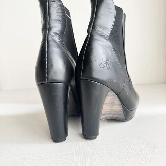 John Fluevog Paglia Black wedge Heels Leather Boots 8 - Picture 3 of 10